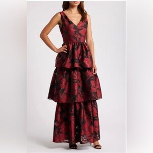 Julia Jordan Red and Black Floral Midi Dress